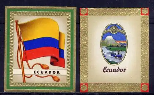 (174) Olympia 1936 Sammelbild Nr.125 und 126 / Ecuador Fahne und Wappen der Teilnehmerländer / Aurelia - Ernst Karl Müller, Dresden