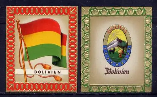 (179) Olympia 1936 Sammelbild Nr.123 und 124 / Bolivien Fahne und Wappen der Teilnehmerländer / Aurelia - Ernst Karl Müller, Dresden