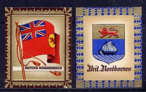 (184) Olympia 1936 Sammelbild Nr.193 und 194 / Britisch Nordborneo Fahne und Wappen der Teilnehmerländer / Aurelia - Ernst Karl Müller, Dresden