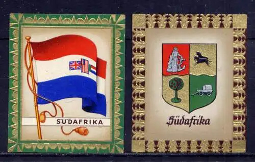 (192) Olympia 1936 Sammelbild Nr.89 und 90 / Südafrika Fahne und Wappen der Teilnehmerländer / Aurelia - Ernst Karl Müller, Dresden