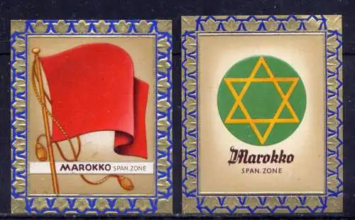 (193) Olympia 1936 Sammelbild Nr.143 und 144 / Spanisch Marokko Fahne und Wappen der Teilnehmerländer / Aurelia - Ernst Karl Müller, Dresden