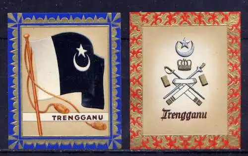 (199) Olympia 1936 Sammelbild Nr.191 und 192 / Trengganu Fahne und Wappen der Teilnehmerländer / Aurelia - Ernst Karl Müller, Dresden