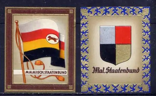 (204) Olympia 1936 Sammelbild Nr.177 und 178 / Malaiischer Staatenbund Fahne und Wappen der Teilnehmerländer / Aurelia - Ernst Karl Müller, Dresden