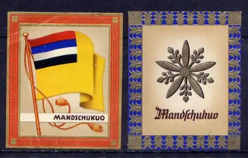 (214) Olympia 1936 Sammelbild Nr.169 und 170 / Mandschuko Fahne und Wappen der Teilnehmerländer / Aurelia - Ernst Karl Müller, Dresden