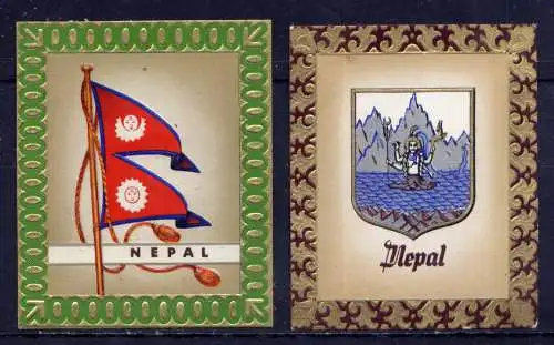 (215) Olympia 1936 Sammelbild Nr.167 und 168 / Nepal Fahne und Wappen der Teilnehmerländer / Aurelia - Ernst Karl Müller, Dresden