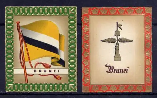 (225) Olympia 1936 Sammelbild Nr.197 und 198 / Brunei Fahne und Wappen der Teilnehmerländer / Aurelia - Ernst Karl Müller, Dresden