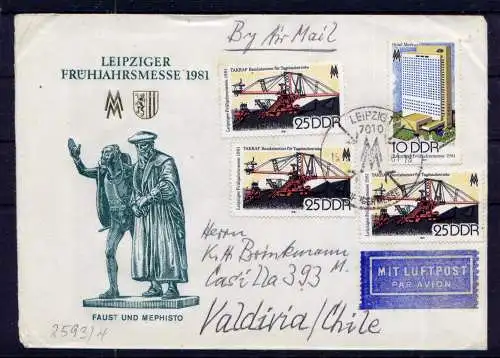 (1520) Brief DDR Nr.2594(3) + 2593      -    Sammlerbrief echt gelaufen Leipzig nach Valdivia Chile