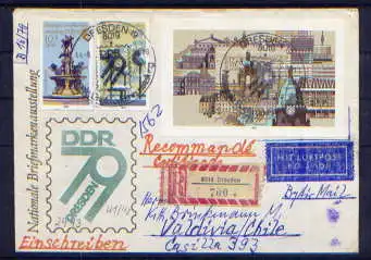 (1524) Brief DDR Nr.2441/2 + Block 55      -    Sammlerbrief Einschreiben echt gelaufen Dresden nach Valdivia Chile