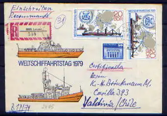 (1525) Brief DDR Nr.2405(2) + 1948      -    Sammlerbrief Einschreiben echt gelaufen Lenzen nach Valdivia Chile