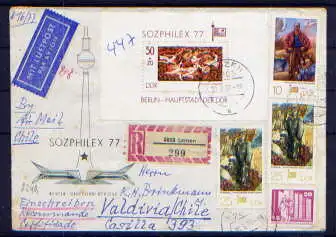 (1528) Brief DDR Nr.2248(2) + 2247 + Block 48      -    Sammlerbrief Einschreiben echt gelaufen Lenzen nach Valdivia Chile