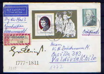 (1530) Brief DDR Nr.2267 + Block 51      -    Sammlerbrief Einschreiben echt gelaufen Radeberg nach Valdivia Chile