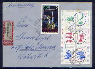 (1531) Brief DDR Nr.1039/44 Sechserblock + 1026      -    Sammlerbrief Einschreiben echt gelaufen Berlin nach Lahr