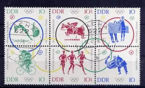 (33469) DDR Nr.1039/44 Sechserblock                     O  gestempelt