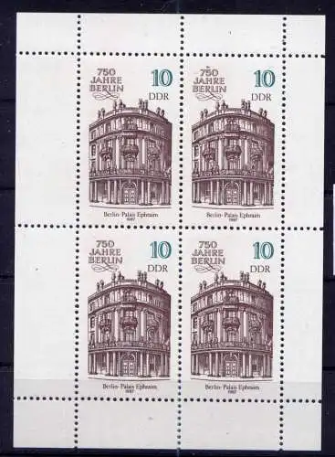 (34209) DDR Nr.3075 Kleinbogen             **  postfrisch