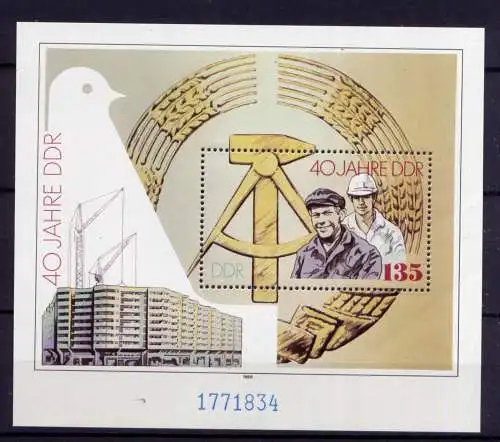 (34379) DDR Nr.3283  Block 100                  **  postfrisch