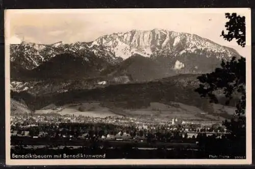 [Echtfotokarte schwarz/weiß] 142 * BENEBIKTBEUEREN MIT BENEDIKTENWAND IN VOLLANSICHT * 1950 **!!. 