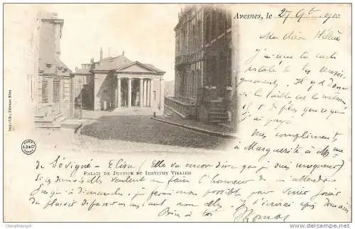 [Echtfotokarte schwarz/weiß] 285 * AVESNES-SUR-HELPE * LE PALAIS DE JUSTICE ET INSTITUT VILLIEN * 1900 **!!. 