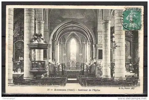 [Echtfotokarte schwarz/weiß] 293 * AVESNES * INTERIEURE DE L´EGLISE * 1909 **!!. 