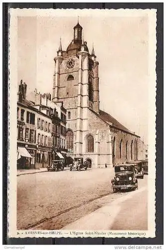[Echtfotokarte schwarz/weiß] 306 * AVESNES- SUR-HELPE * L´EGLISE SAINT-NICOLAS ( MONUMENT HISTORIQUE ) **!!. 
