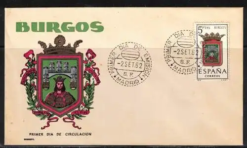 Spanien Nur Hauptgebiet 1962 Ersttagssonderstempel