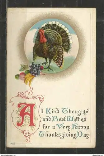 [Echtfotokarte farbig] 384 * RELIEFKARTE * ALL KIND THOUGHTS AND BEST WISHES FOR A VERY HAPPY THANKSGIVING DAY * 1925 **!!. 