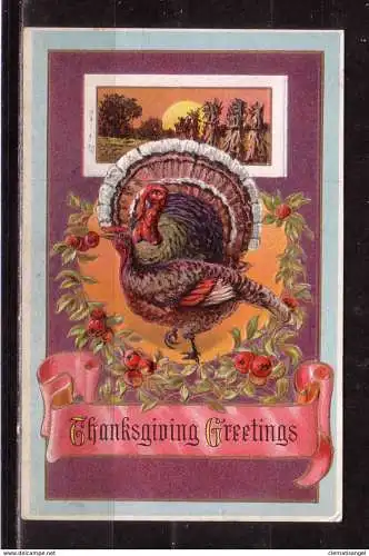 [Echtfotokarte farbig] 385 * THANKSGIVING GREETINGS * PRÄGEDRUCK * 1919 **!!. 
