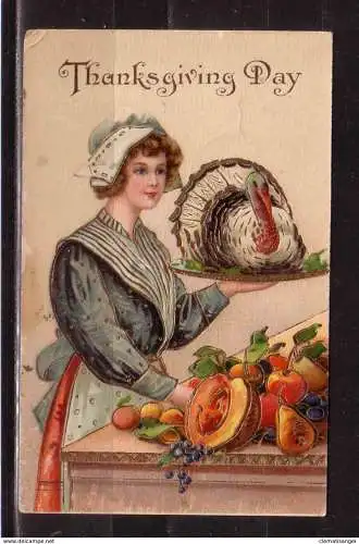 [Echtfotokarte farbig] 387 * THANKSGIVING DAY * PRÄGEDRUCK * 1910 **!!. 