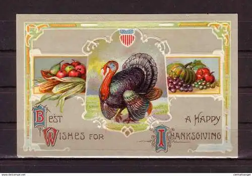 [Echtfotokarte farbig] 400d * FEINSTE PRÄGEKARTE * BEST WISHES FOR A HAPPY THANKSGIVING **!!. 