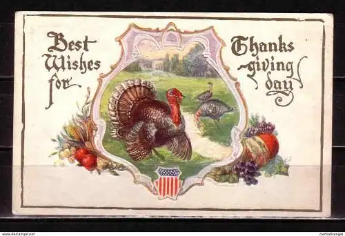 [Echtfotokarte farbig] 349a * BEST WISHES FOR THANKSGIVINGDAY * FEINSTE PRÄGEKARTE **!!. 