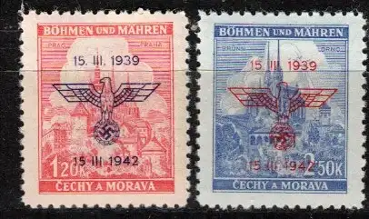 Bes. 2. Wk. Böhmen/M. Nur Hauptgebiet 1942 Nr 83/4 Postfrisch / **