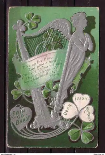 [Echtfotokarte farbig] 367 * PRÄGEKARTE * TUNE UP THE HARP * ST:PATRICKS DAY * 1909 **!!. 