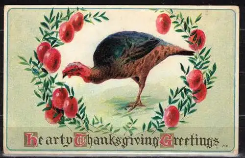 [Echtfotokarte farbig] 369 * HEARTY THANKSGIVING GREETINGS * 1912 **!!. 