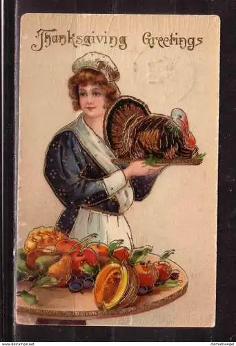 [Echtfotokarte farbig] 382 * THANKSGIVING GREETINGS * PRÄGEDRUCK * 1910 **!!. 