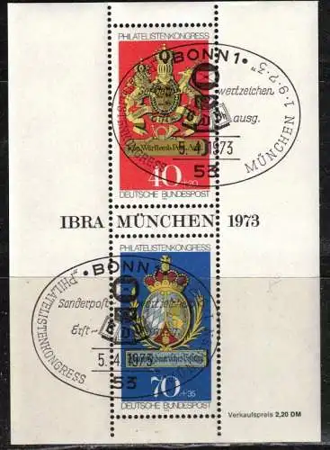 Bundesrep. Deutschland Nur Hauptgebiet 1973 Nr BLOCK 9 Sonderstempel