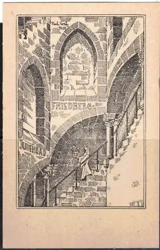 [Künstlerpostkarte Unikat gemalt/gezeichnet] 525 * FRIEDBERG * KÜNSTLERKARTE KRATZ 1905 * JUDENBAD **!!. 