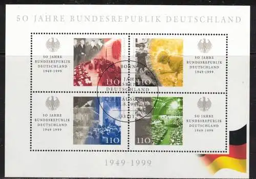 Bundesrep. Deutschland Nur Hauptgebiet 1999 Nr BLOCK 49 Ersttagssonderstempel