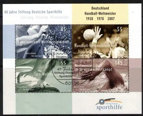 Bundesrep. Deutschland Nur Hauptgebiet 2007 Nr BLOCK 70 Sonderstempel