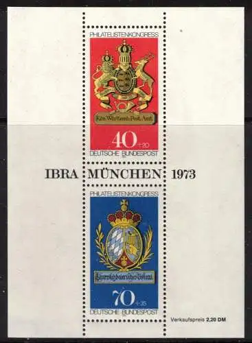 Bundesrep. Deutschland Nur Hauptgebiet 1973 Nr BLOCK 9 Postfrisch / **