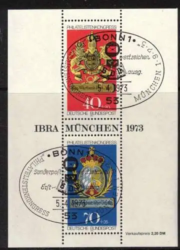 Bundesrep. Deutschland Nur Hauptgebiet 1973 Nr BLOCK 9 Sonderstempel