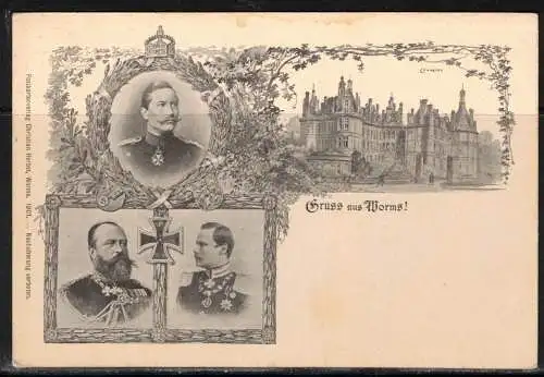 [Echtfotokarte schwarz/weiß] 194 * GRUSS AUS WORMS * IN 4 ANSICHTEN * 1901 **!!. 