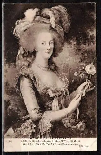 [Echtfotokarte schwarz/weiß] 474bb * MARIE-ANTOINETTE CUEILLANT UNE ROSE * LEBRUN * MUSEE DE VERSAILLES **!!. 