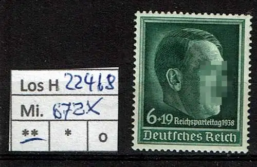 Deutsches Reich 1938 Nr Mi. 672 x Postfrisch / **