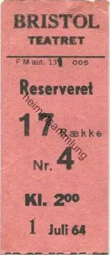 Dänemark - Kobenhavn - Bristol Teatret - Kinokarte 1964