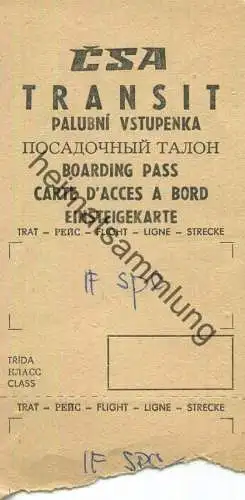 Boarding Pass - CSA Ceskoslovenske Aerolinie - Transit