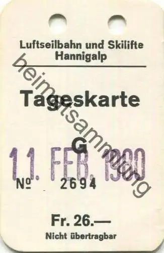 Schweiz - Luftseilbahn und Skilifte Hannigalp - Tageskarte