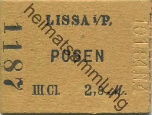 Polen - Lissa i. P. - Posen - Fahrkarte III. Cl 2,8 M 10.1.84
