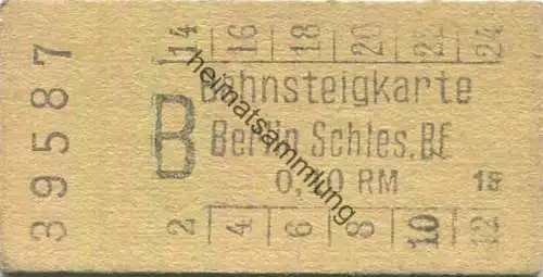 Deutschland - Bahnsteigkarte Berlin Schlesischer Bahnhof 0,10 RM