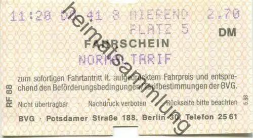 Deutschland - Berlin - BVG - Fahrschein Normaltarif 1988