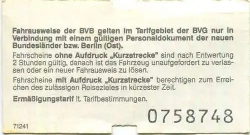 Deutschland - Berlin - BVG - BVB - Fahrschein Normaltarif 1991