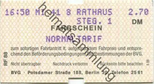 Deutschland - Berlin - BVG - Fahrschein Normaltarif 1988